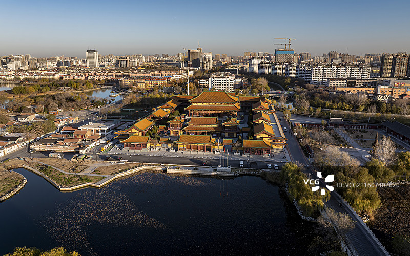 山东省聊城市东昌府区聊城古城航拍图片素材