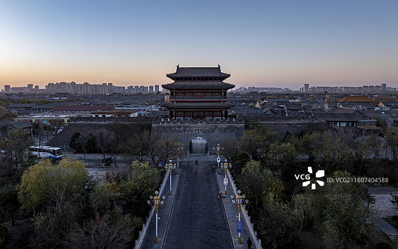 山东省聊城市东昌府区聊城古城航拍图片素材