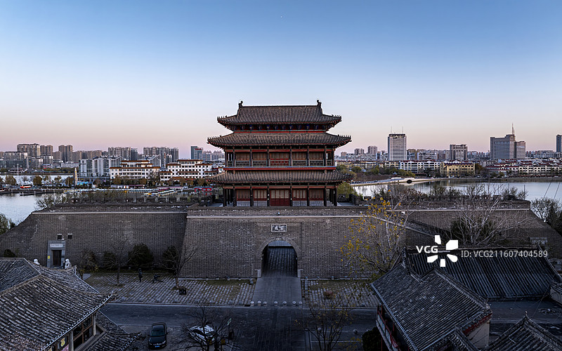 山东省聊城市东昌府区聊城古城航拍图片素材