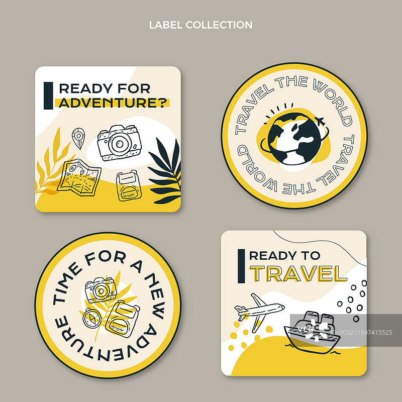 扁平风格旅行标签套装图片素材