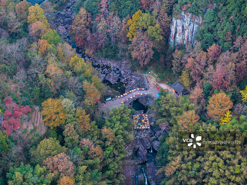 浙江宁波四明山丹山赤水柿林村秋季航拍图片素材