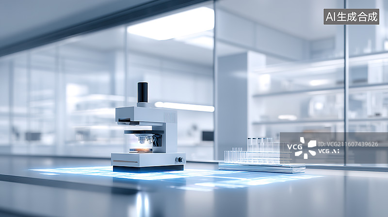 【AI数字艺术】实验室里的显微镜科研场景插画图片素材