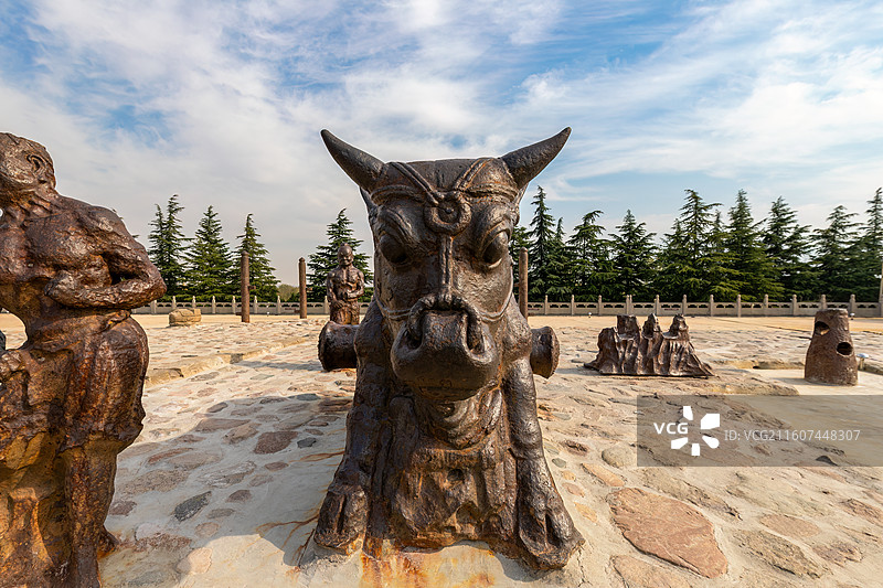 运城永济市蒲津渡遗址唐代黄河大铁牛铸像特写图片素材