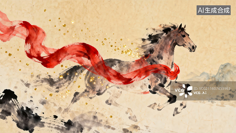 【AI数字艺术】新年背景，春节背景，马年，马，国潮中国风图片素材