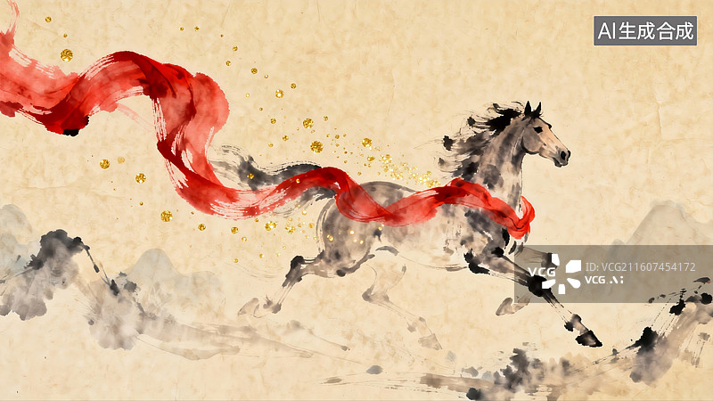 【AI数字艺术】新年背景，春节背景，马年，马，国潮中国风图片素材