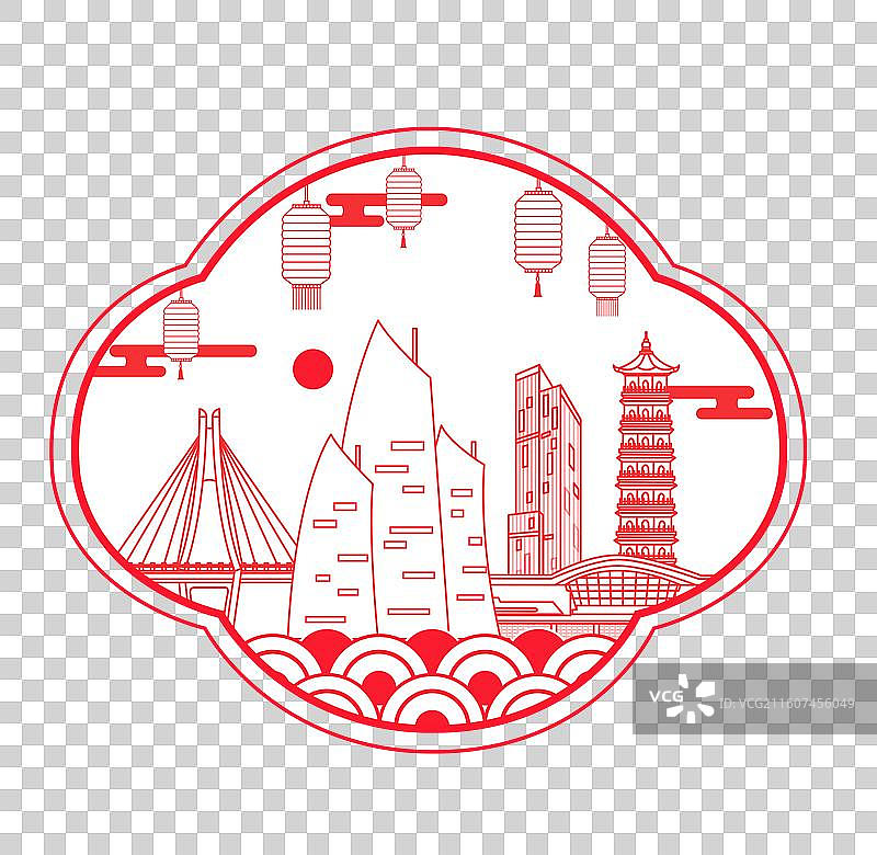 湛江红色传统工艺刻纸剪纸文化新年灯笼城市图片素材