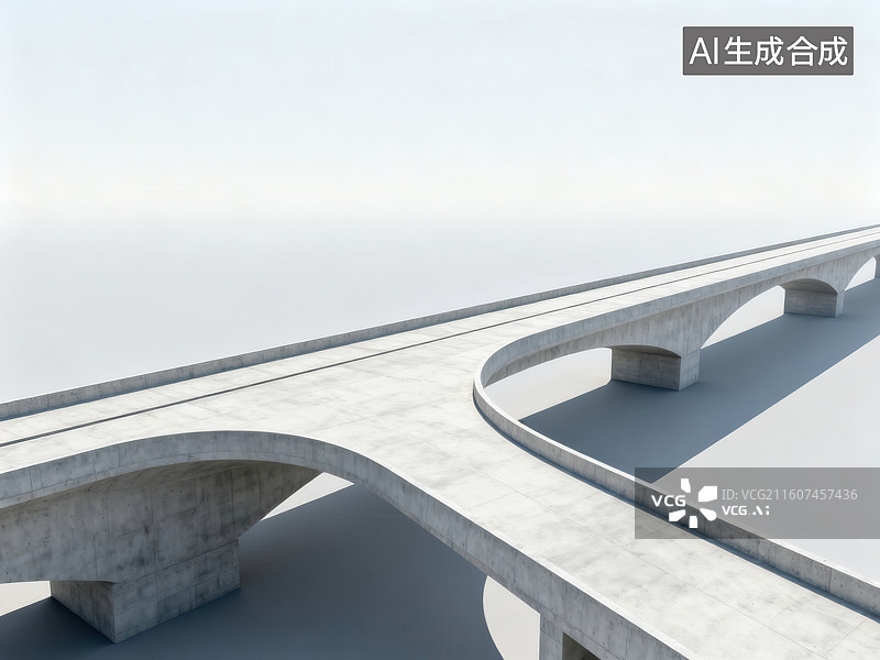 【AI数字艺术】现代极简主义混凝土桥梁 流线型道路建筑设计图片素材