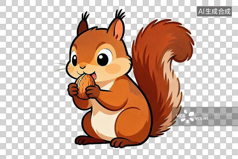 【AI数字艺术】卡通风格，正在吃坚果的松鼠PNG格式的免扣元素图片素材