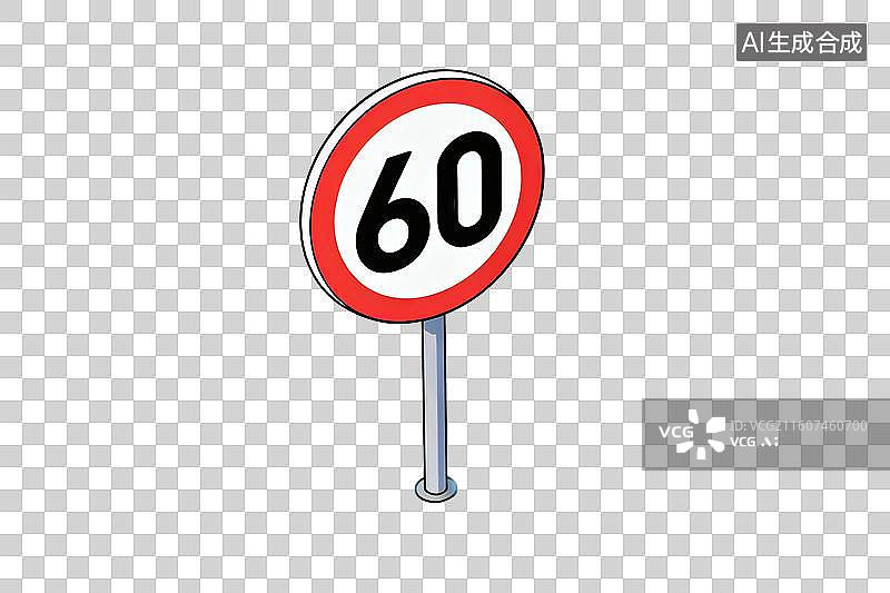 【AI数字艺术】卡通风格，限速60交通标识PNG格式的免扣元素图片素材