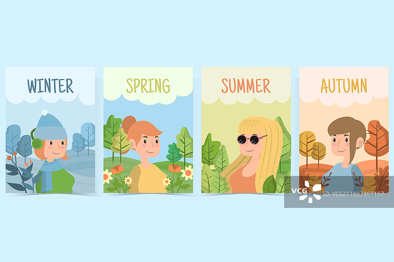 手绘四季插画包图片素材