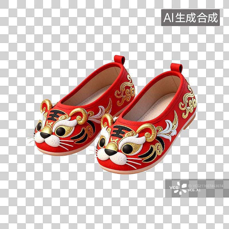 【AI数字艺术】红色传统虎头鞋图片素材