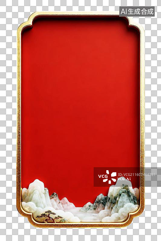 【AI数字艺术】新年喜庆红色国风边框标题框图片素材