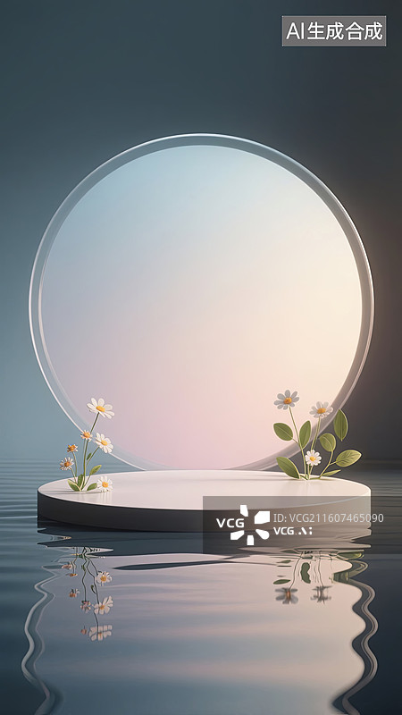 【AI数字艺术】水面上的圆形产品展台背景图片素材