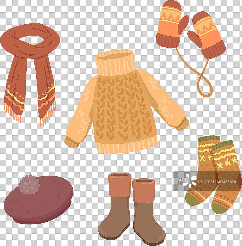 手绘扁平风格的冬装与必备品图片素材