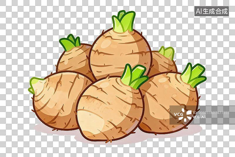 【AI数字艺术】卡通风格，几颗新鲜的芋头PNG格式的免扣元素图片素材