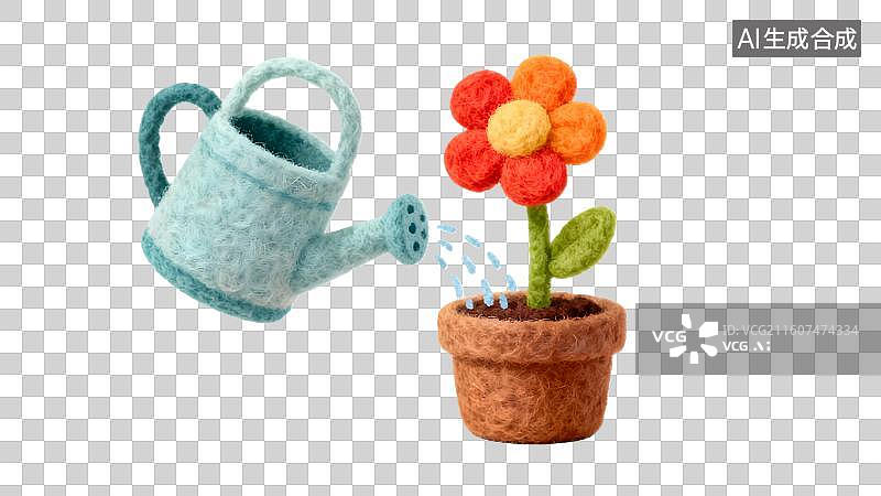 【AI数字艺术】卡通绿植浇水插画  洒水壶给盆栽浇水图片素材