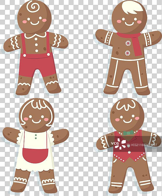 手绘扁平姜饼人饼干集合图片素材