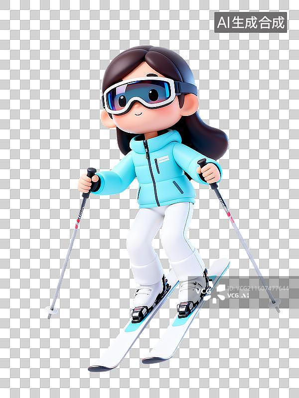 【AI数字艺术】滑雪的女孩3D卡通免抠元素图片素材