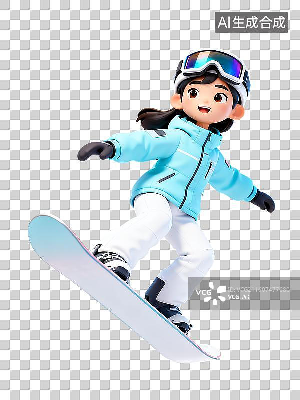 【AI数字艺术】滑雪的女孩3D卡通免抠元素图片素材