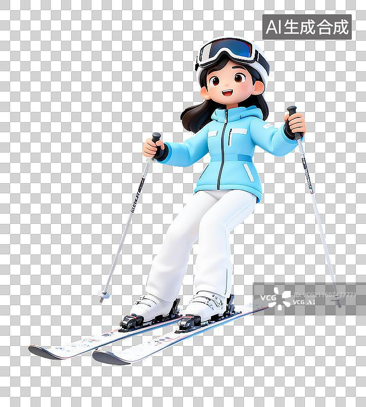 【AI数字艺术】滑雪的女孩3D卡通免抠元素图片素材
