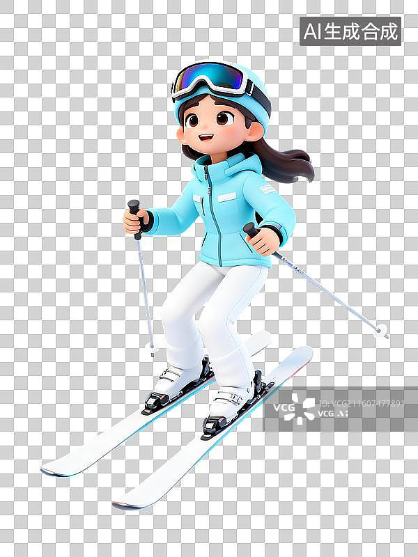 【AI数字艺术】滑雪的女孩3D卡通免抠元素图片素材