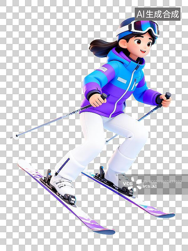 【AI数字艺术】滑雪的女孩3D卡通免抠元素图片素材