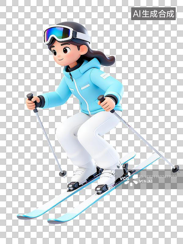 【AI数字艺术】滑雪的女孩3D卡通免抠元素图片素材