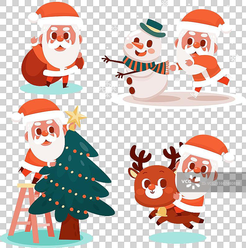 手绘扁平化圣诞老人角色合集图片素材