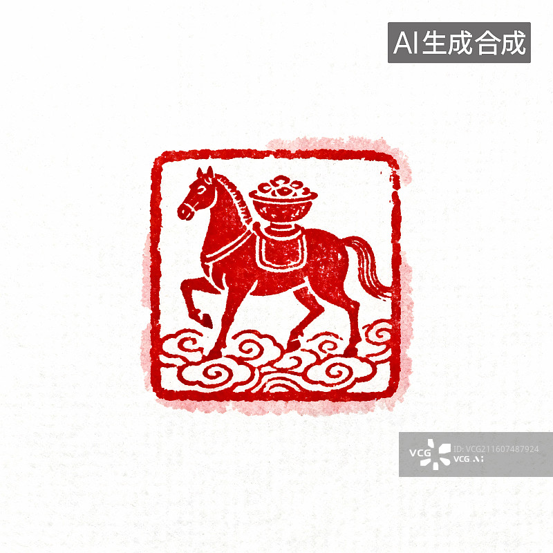 【AI数字艺术】祥马富贵装饰印章图图片素材
