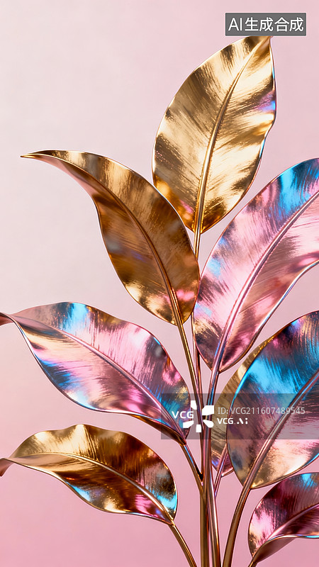 【AI数字艺术】幻彩金叶金属风装饰背景图片素材