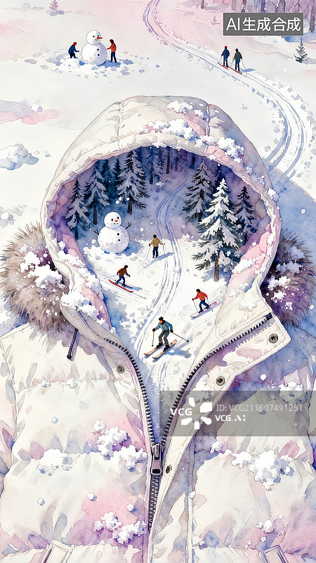 【AI数字艺术】超微距 羽绒服成为了滑雪场、游乐场图片素材
