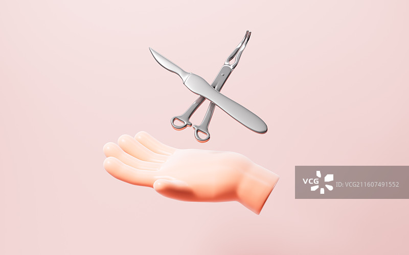 手术刀和止血钳等手术器械3D渲染图片素材