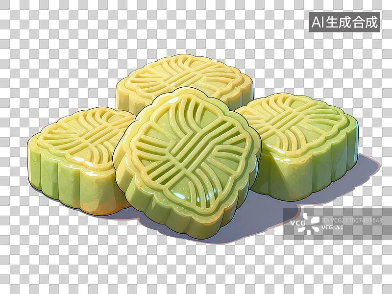 【AI数字艺术】国风手绘插画，绿豆糕，绿豆饼，馅饼，茶食，茶点，零食，下午茶甜点，中国传统美食免抠元素图片素材