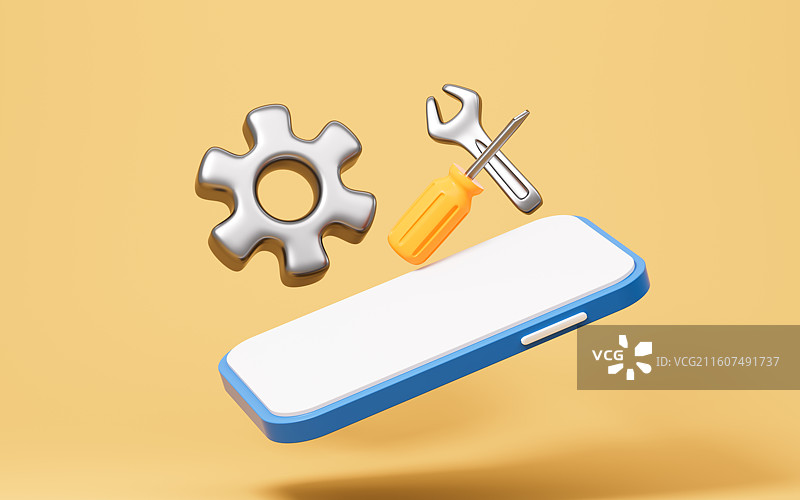 手机修理维护软件升级概念3D渲染图片素材