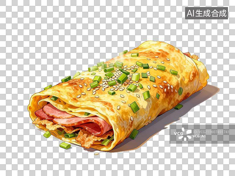 【AI数字艺术】3D渲染卡通中式传统美食，煎饼果子，卷饼，煎饼，中国传统美食，免抠元素图片素材