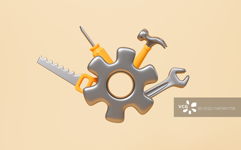 卡通修理工具组合3D渲染图片素材