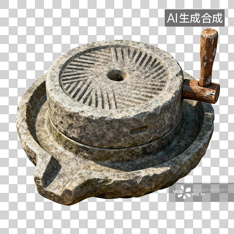 【AI数字艺术】手绘插画，石磨，石碾，免抠元素图片素材