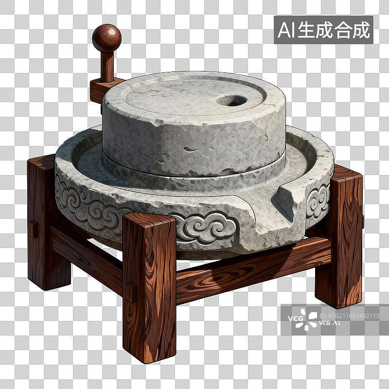 【AI数字艺术】手绘插画，石磨，石碾，免抠元素图片素材