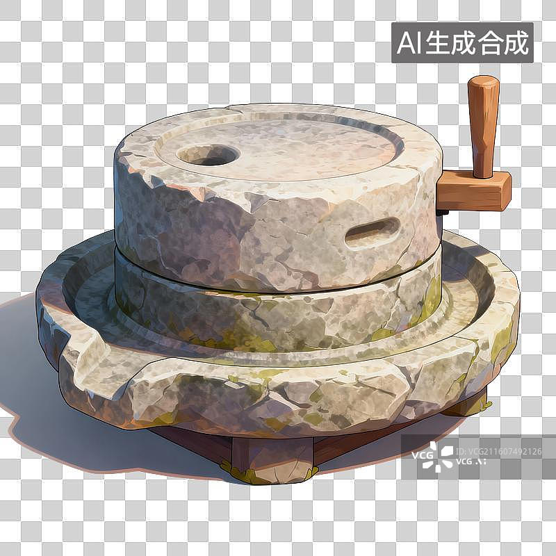 【AI数字艺术】手绘插画，石磨，石碾，免抠元素图片素材