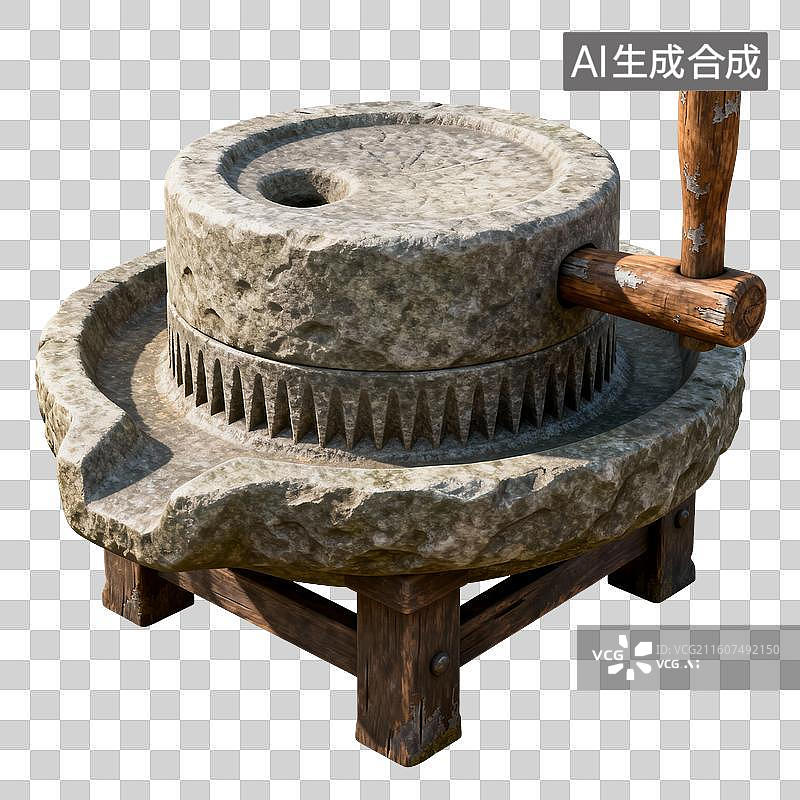 【AI数字艺术】手绘插画，石磨，石碾，免抠元素图片素材
