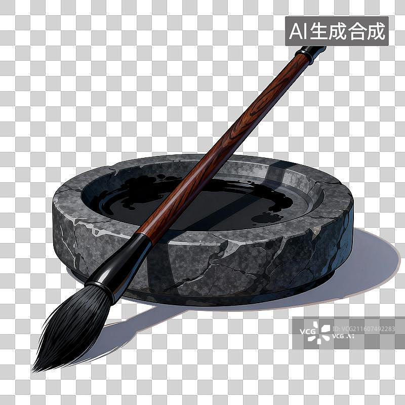 【AI数字艺术】国风手绘插画，文房四宝，砚台，端砚，歙砚，书法，毛笔，免抠元素图片素材