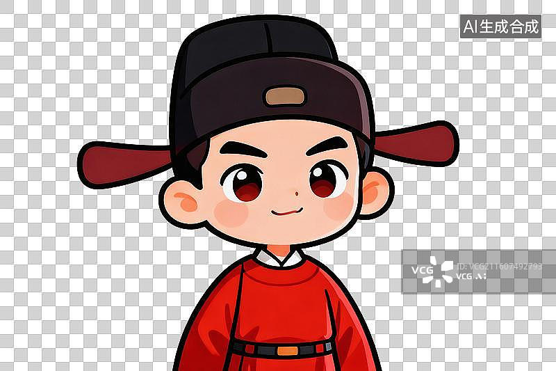 【AI数字艺术】卡通风格，穿着红色官服的古代官员PNG格式的免扣元素图片素材