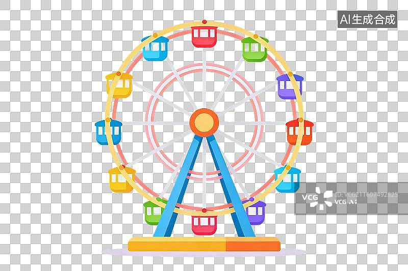 【AI数字艺术】卡通风格，游乐设施，一座摩天轮PNG格式的免扣元素图片素材