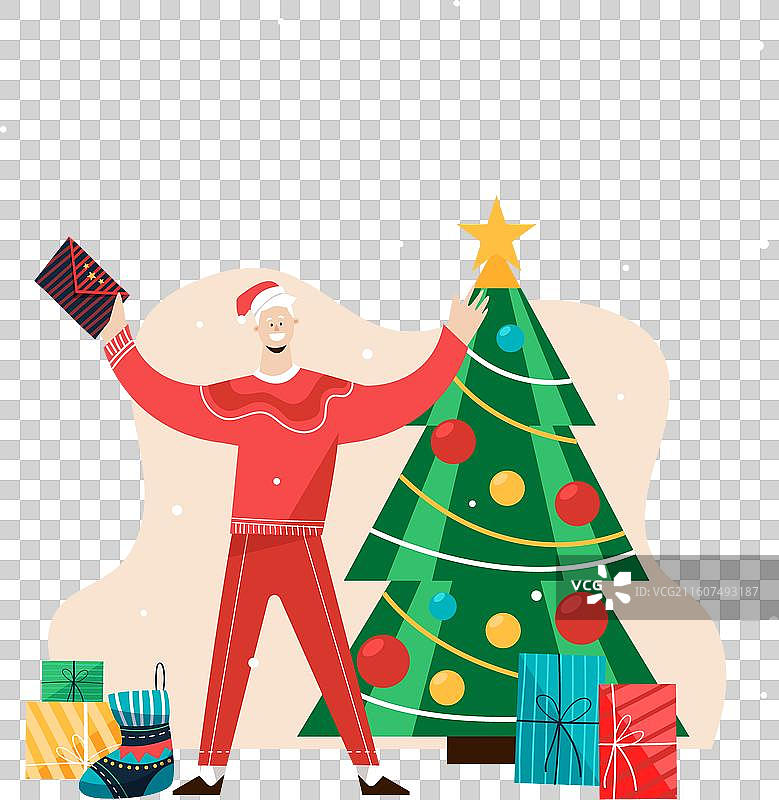 手绘扁平化圣诞老人图片素材