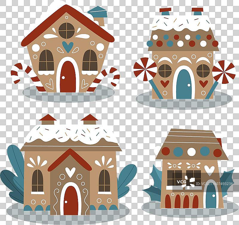 手绘平铺姜饼屋合集图片素材