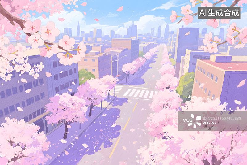 【AI数字艺术】樱花盛开的街道图片素材