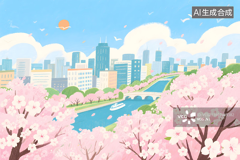 【AI数字艺术】樱花盛开的街道图片素材