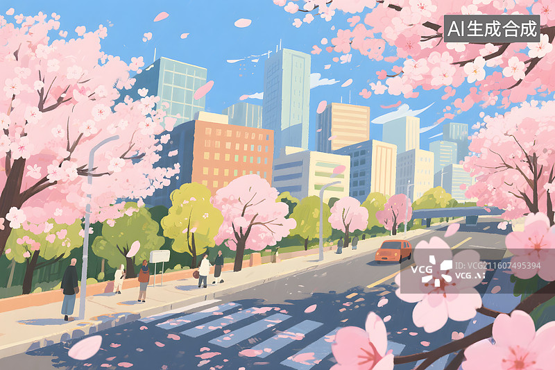 【AI数字艺术】樱花盛开的街道图片素材