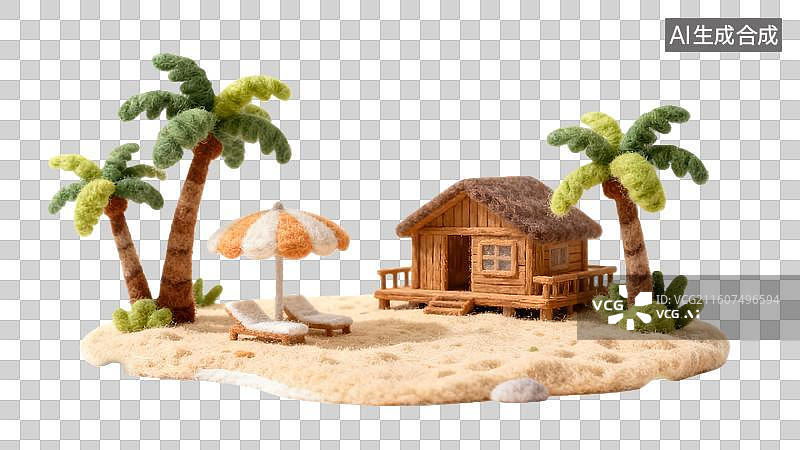 【AI数字艺术】海岛度假屋  夏天沙滩海岛的度假村   海边房子椰树风景插画图片素材