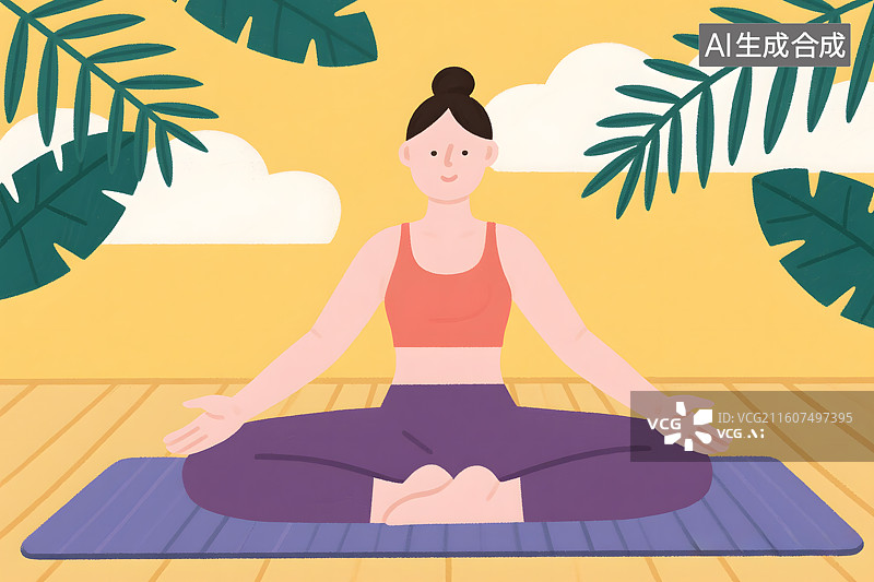 【AI数字艺术】女性户外瑜伽场景图片素材